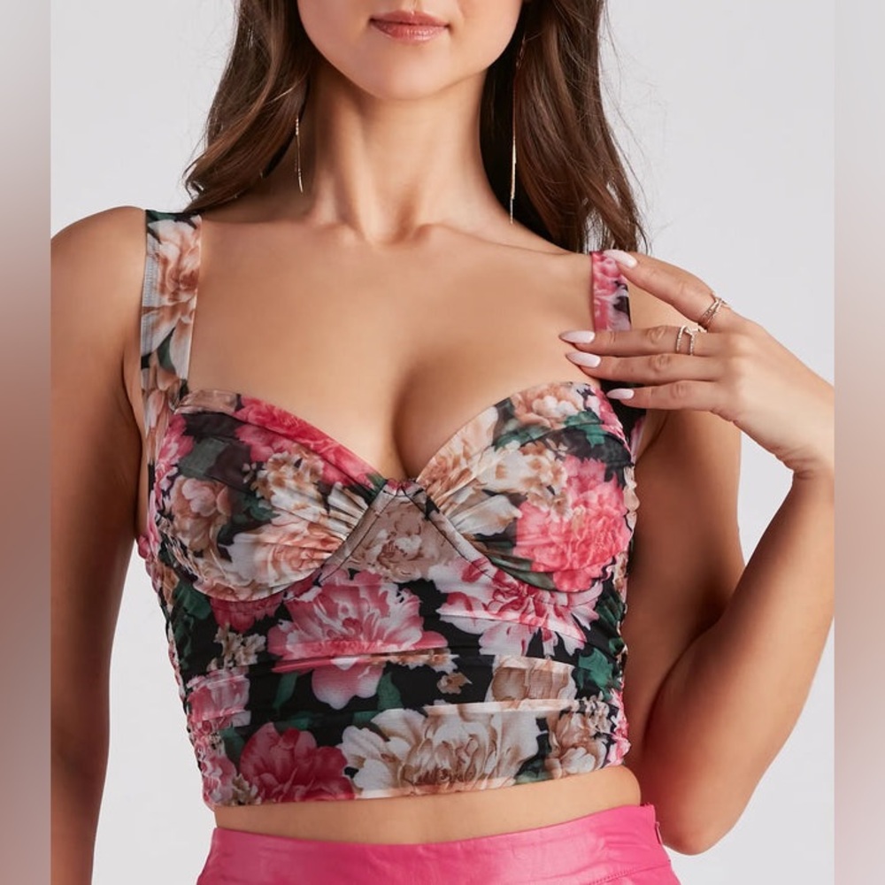 Windsor Floral Allure Mesh Crop Bustier Y2K Vibes